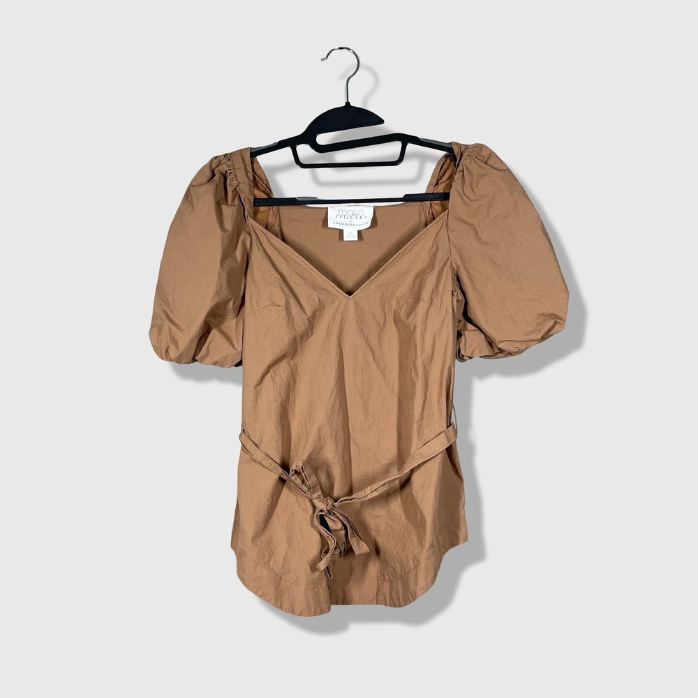 Mare Mare x Anthropologie Puff Sleeve Blouse Womens XS Brown Cottagecore Boho